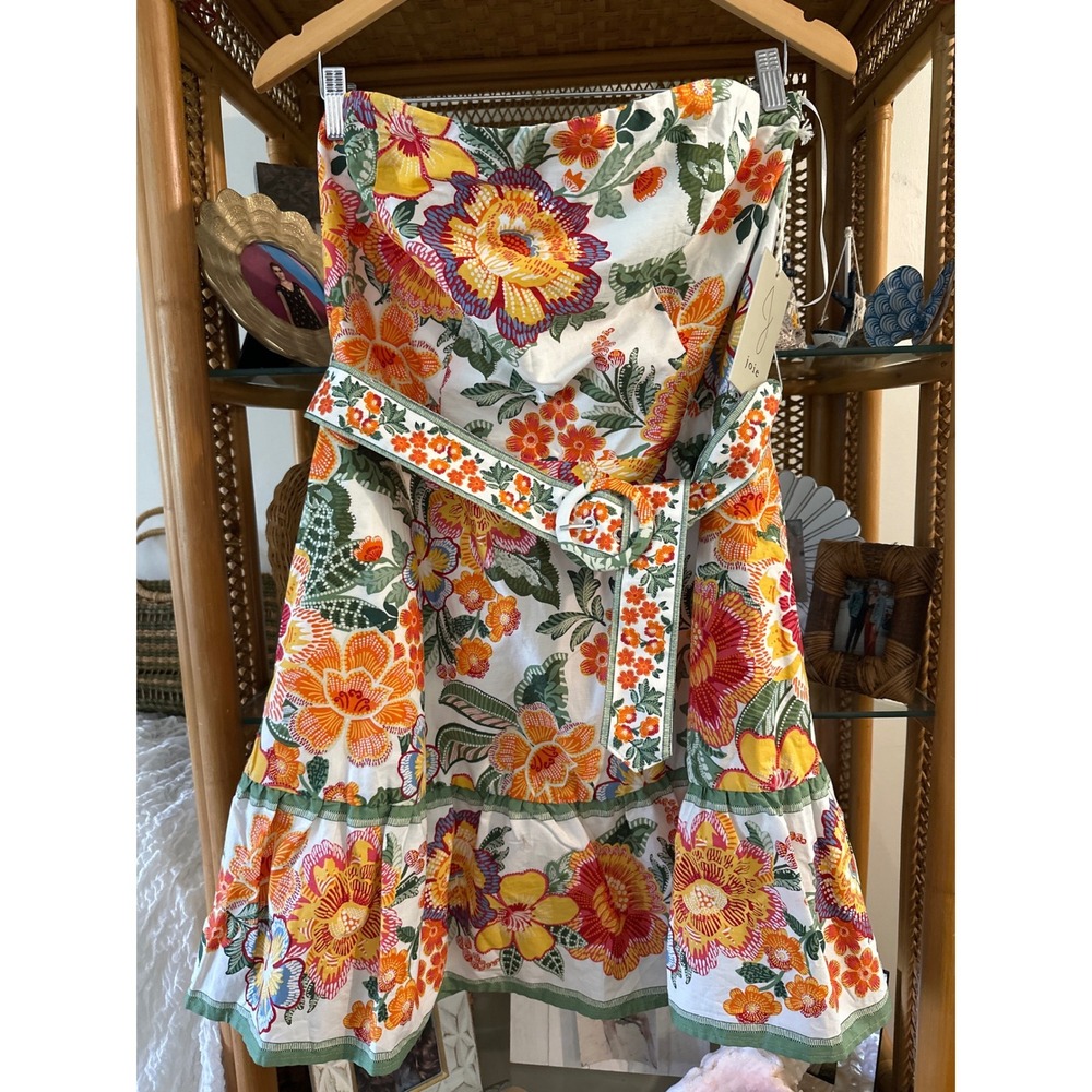 JOIE Cotton Strapless Mini Floral Belted Dress
Size‎ 16